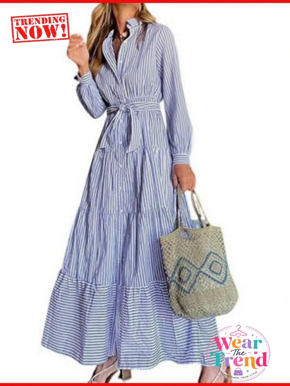Womens Button Down Maxi Shirt Dress Tie Waist Ruffled Long Sleeve A-Line